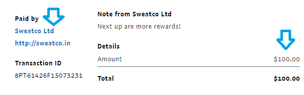 sweatcoin app payment proof