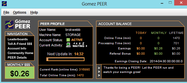 Example of Gomez Peer Zone Application