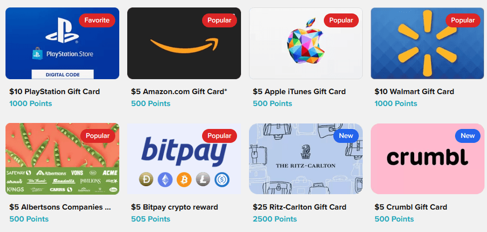 PrizeRebel Reward Options