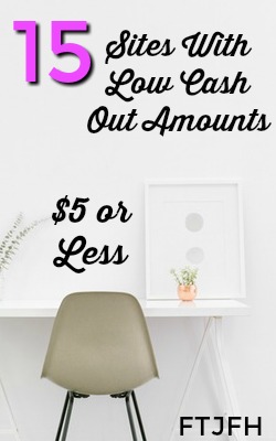 15 extra income sites that have low cash out amounts under $5. Most sites pay via PayPal, but some do have gift cards!