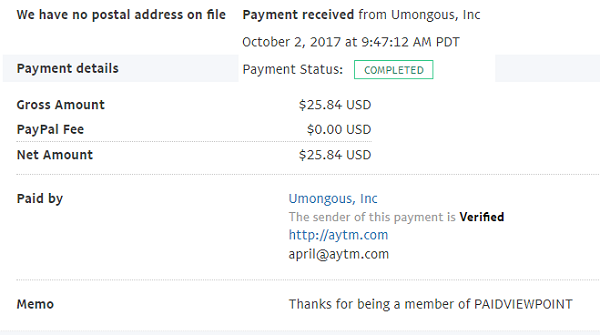 paidviewpoint payment proof