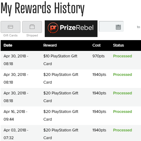 prizerebel playstation gift card payment proof